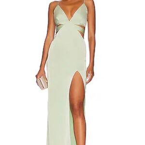 Sage green long satin dress with slit